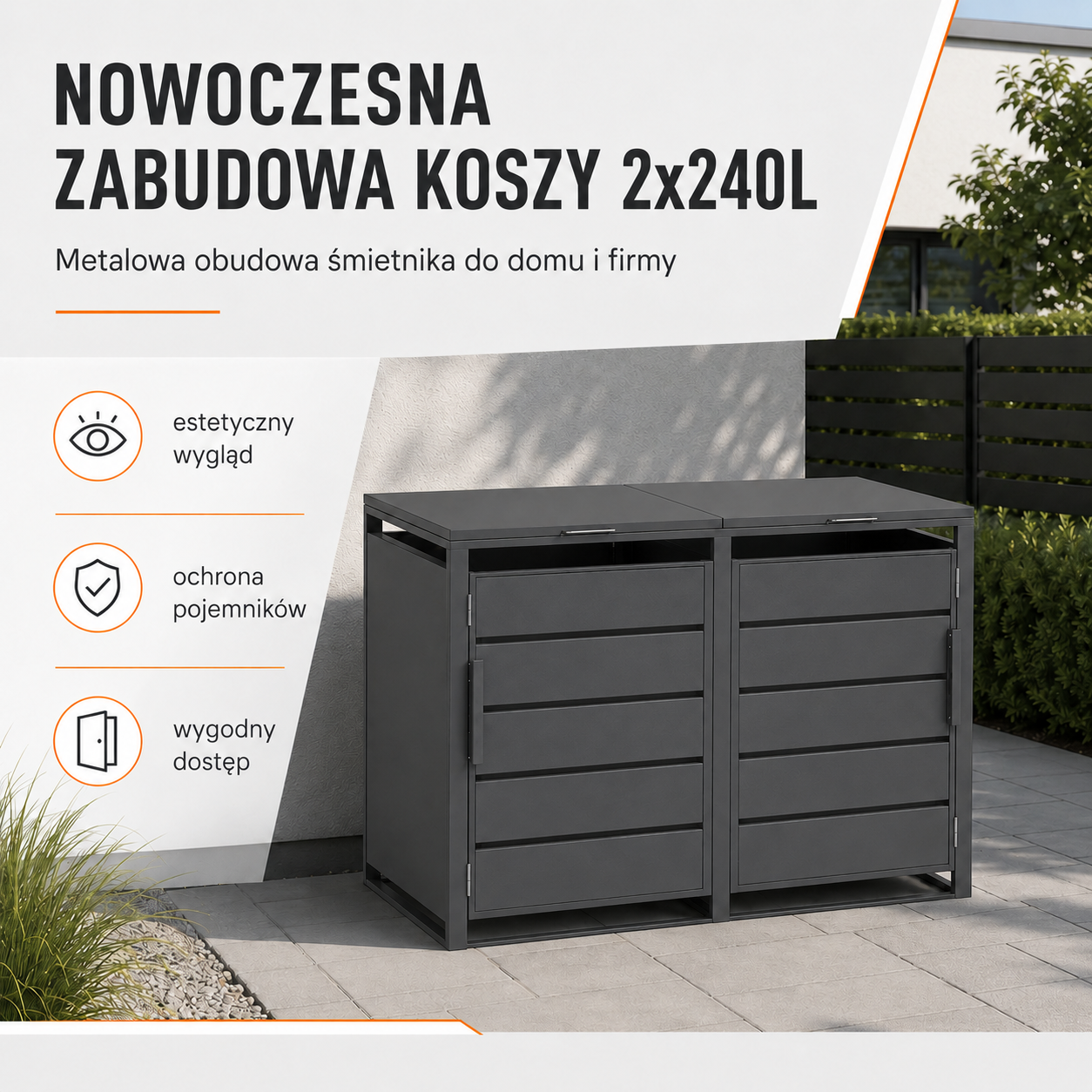 Nowoczesna zabudowa koszy 2×240 l