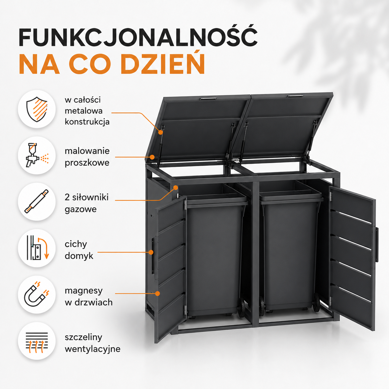 Funkcjonalność zabudowy koszy 2×240 l