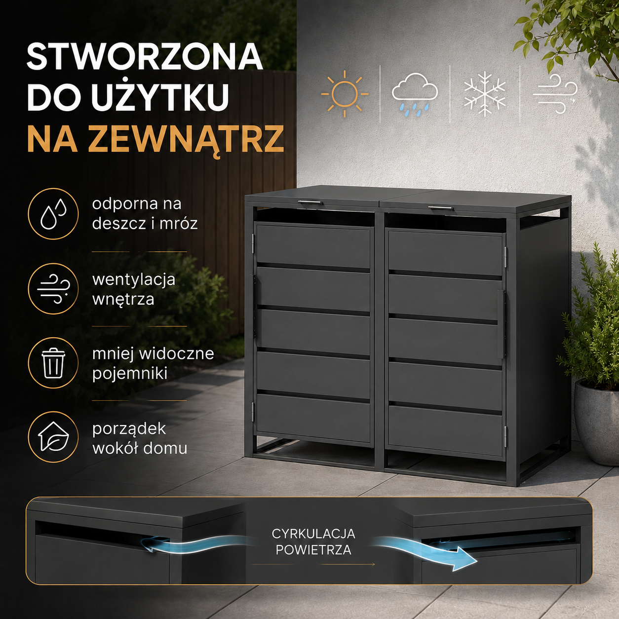 Zabudowa koszy 2×240 l do użytku na zewnątrz
