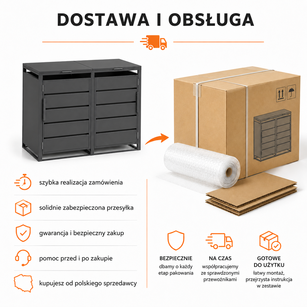 Dostawa i obsługa zabudowy koszy 2×240 l