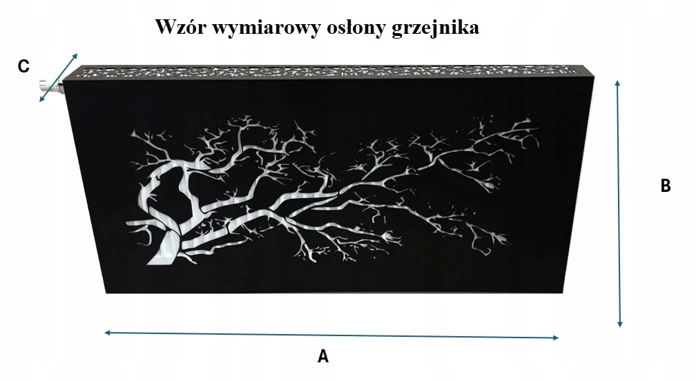 Schemat pomiaru osłony grzejnika A B C